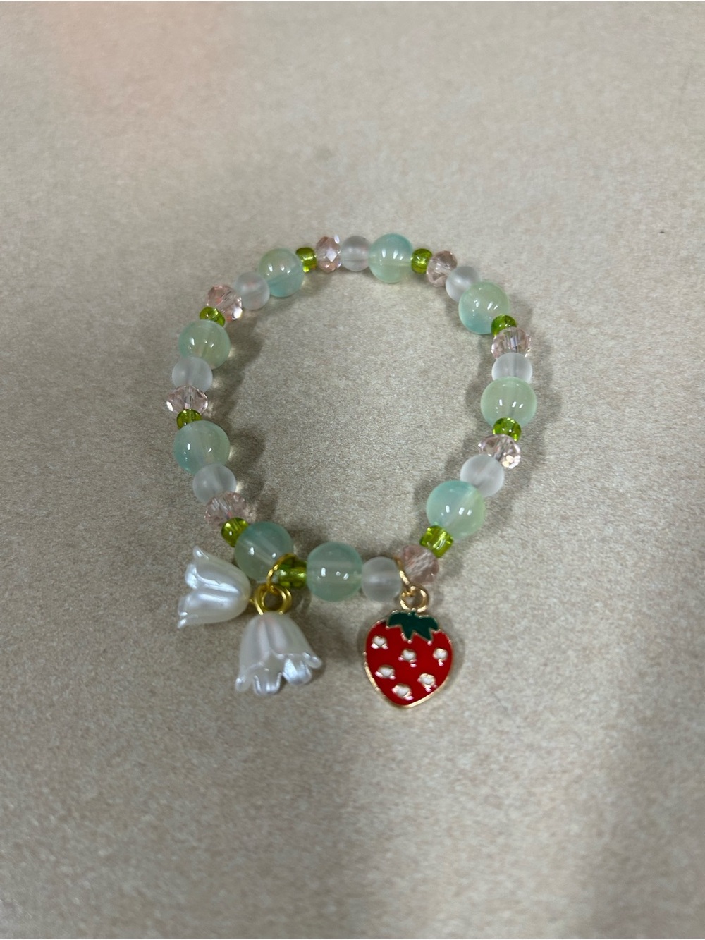 Kids Mint Beaded Bracelet with Strawberry Charm